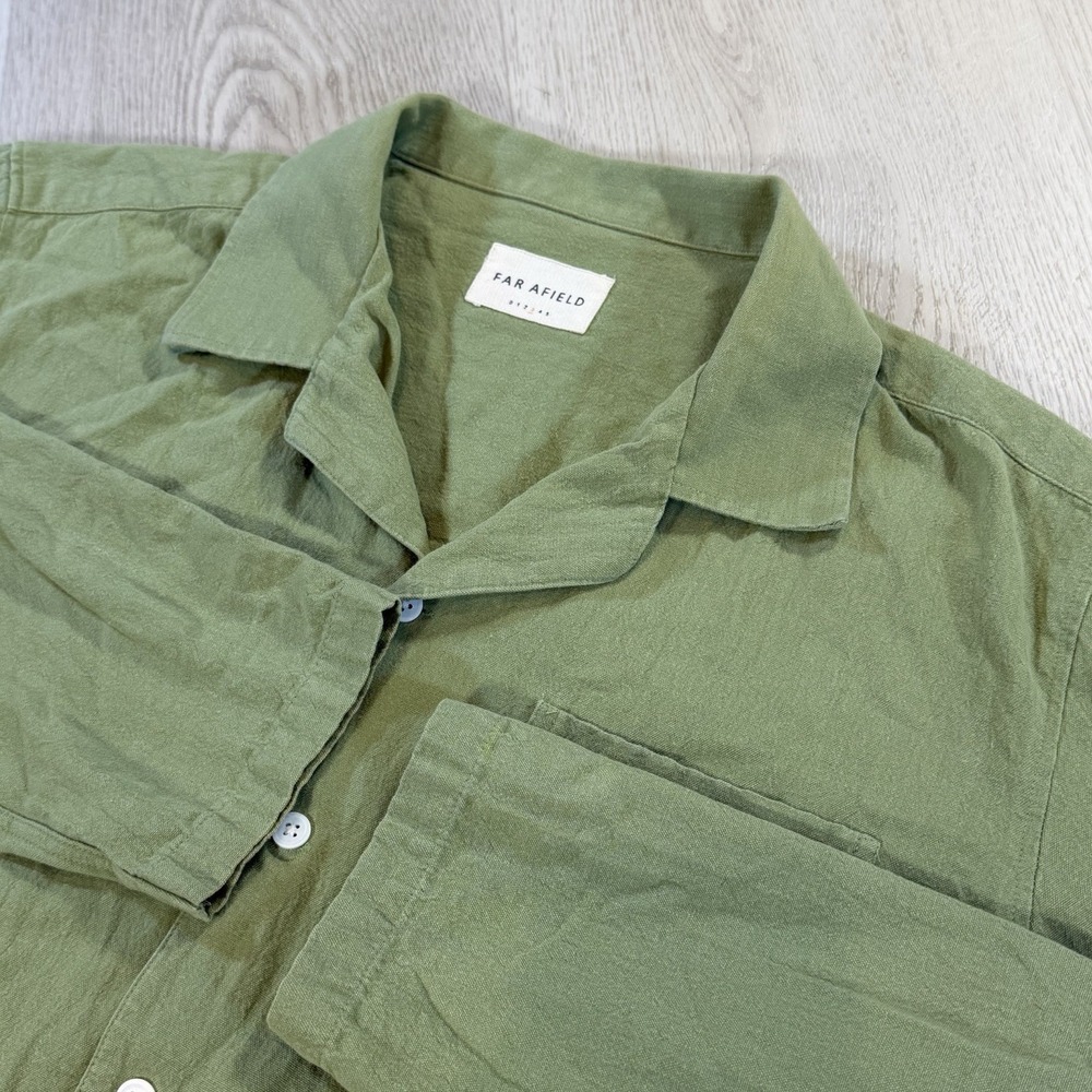 Far Afield Dewey Shirt Mens Size 3 Green Cotton Button Up 3 Pockets